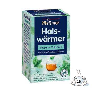 Meßmer Halswaermer Salbei ­Pfefferminze­ Thymian, Vitamin C und Zink, Kraeutertee, Teebeutel im Kuvert, 2. Entnahmefach displaytauglich